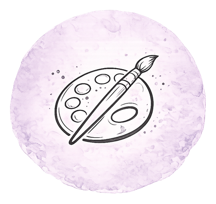 Watercolor illustration of a paint palette and brush